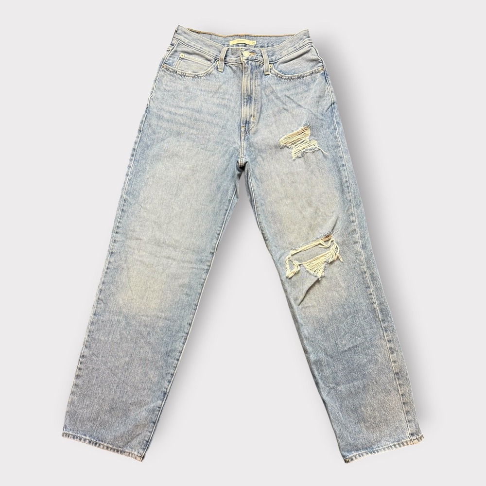 Levis 94 Baggy Jeans Womens 27 Light Wash Distressed HighRise Straight Leg Denim